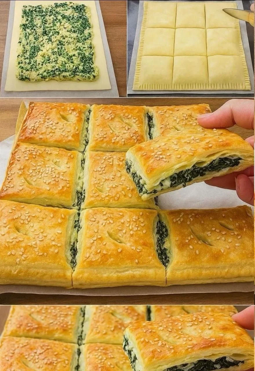 Cuadrados de hojaldre de espinacas y queso 6RsX2oE