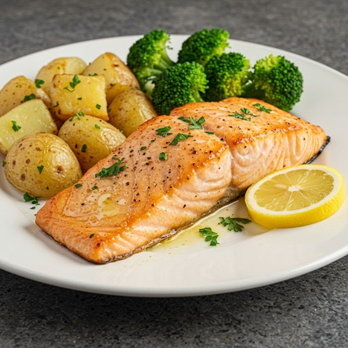 🐟 Salmón con Mantequilla de Limón, Papas Crujientes y Brócoli 🥦🥔 595251690_1146695634339409_1742325059145216835_n