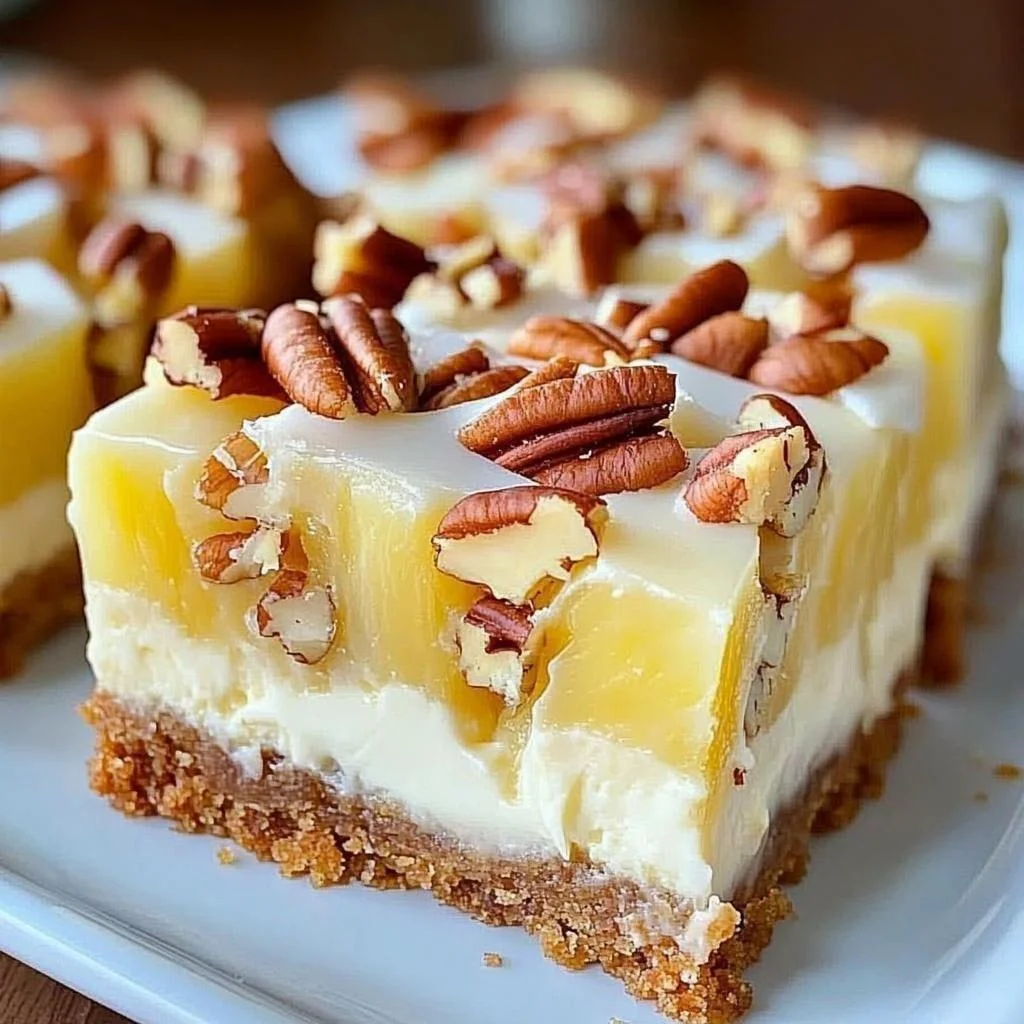 Barras de Cheesecake de Piña, Coco y Nueces Pecanas que sorprenderán tu paladar. QaWMjor