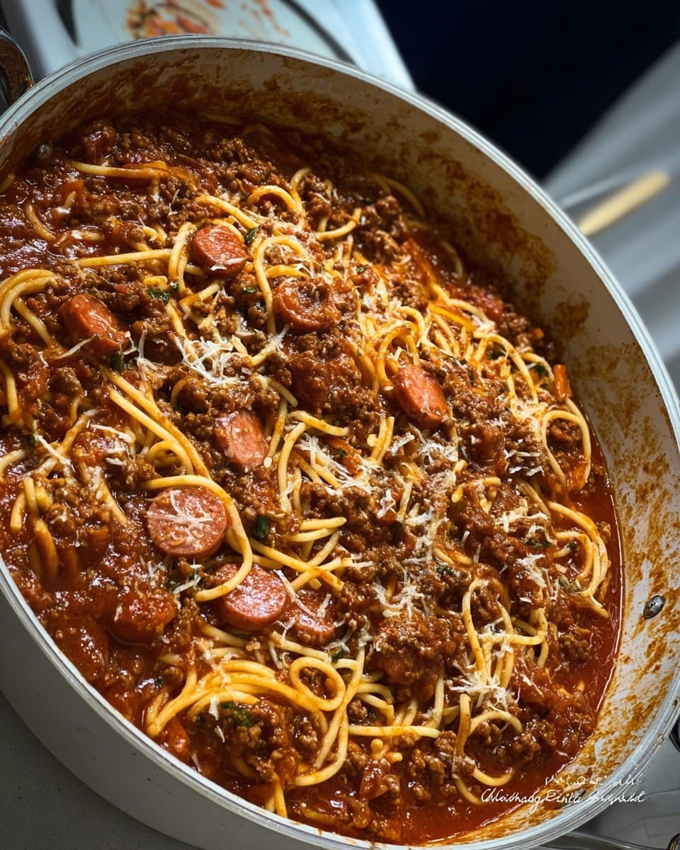 Spaghetti au bœuf haché et saucisse fumée 596618120_122289892274238356_8049514965839548955_n