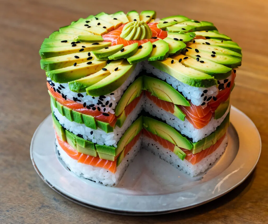 Gâteau Sushi au Saumon et Avocat Gâteau Sushi au Saumon et Avocat